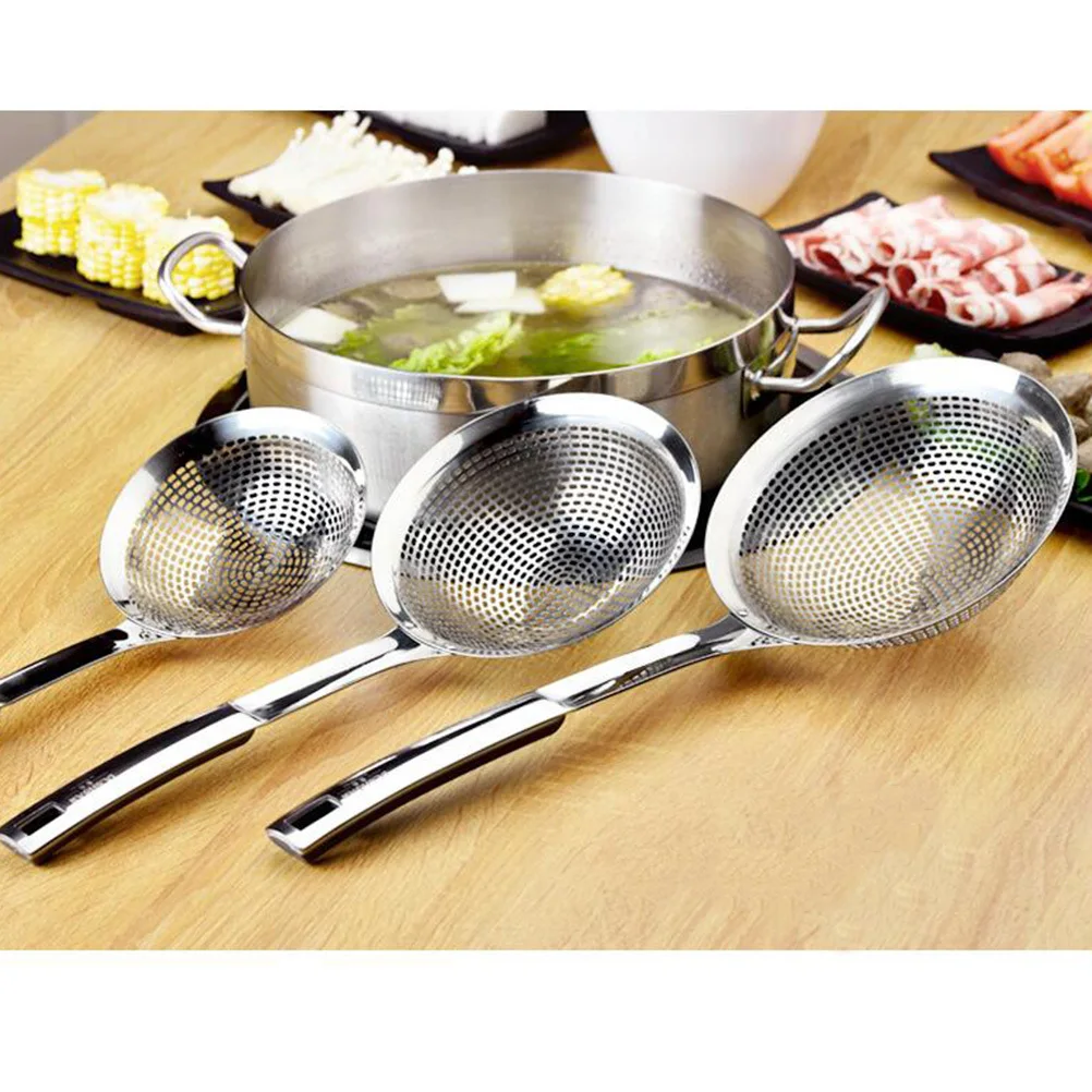 

Stainless Steel Slotted Spoon Medium Size Fine Mesh Filter Heat Resistant Handle For French Fries Vegetables Wonton Hot