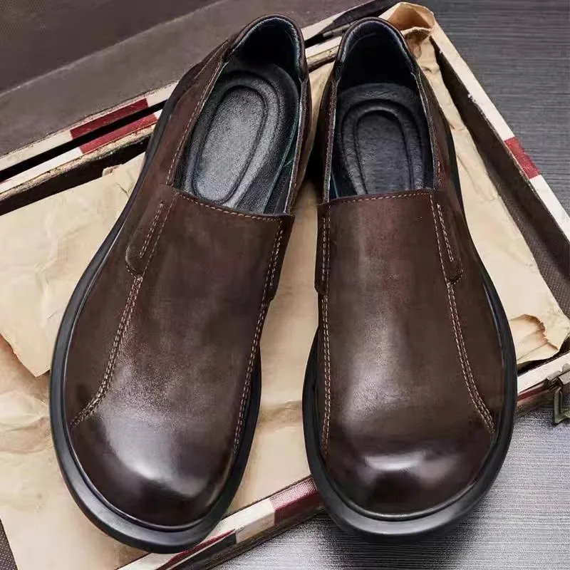 

Мужские модные кожаные туфли из дышащей телячьей кожи с матовой отделкой, удобные повседневные туфли с резиновой подошвой и круглым носком