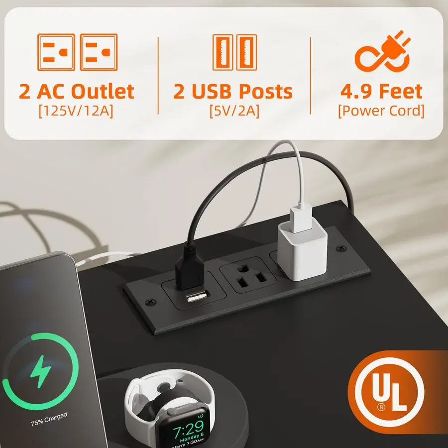 Kommode mit 2 Hängeregestellen, 5 Schubladen, Kommode mit LED-Leuchten und Ladestation, Kommoden mit Kleiderständer, Schuhregale und