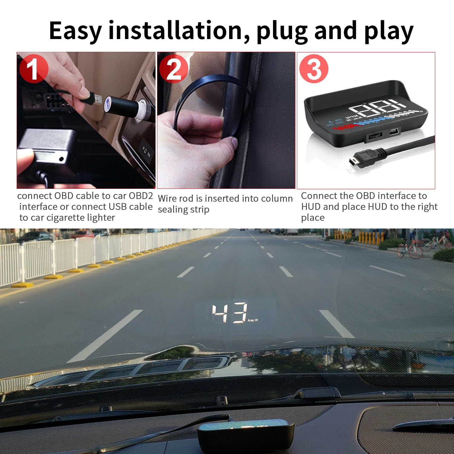 M7 Auto HUD OBD2 GPS Car Head Up Display Speedometer Overspeed Speed Reminder Water Temperature Voltage Fault Fatigue Driving