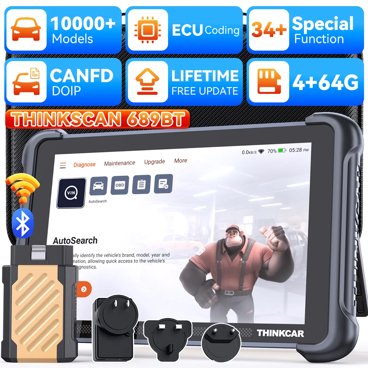 Image of THINKCAR THINKSCAN 689BT OBD2-Diagnosetool CANFD DOIP Alle Systemdiagnose-ECU-Codierung Bidirektionales lebenslanges kostenloses Update