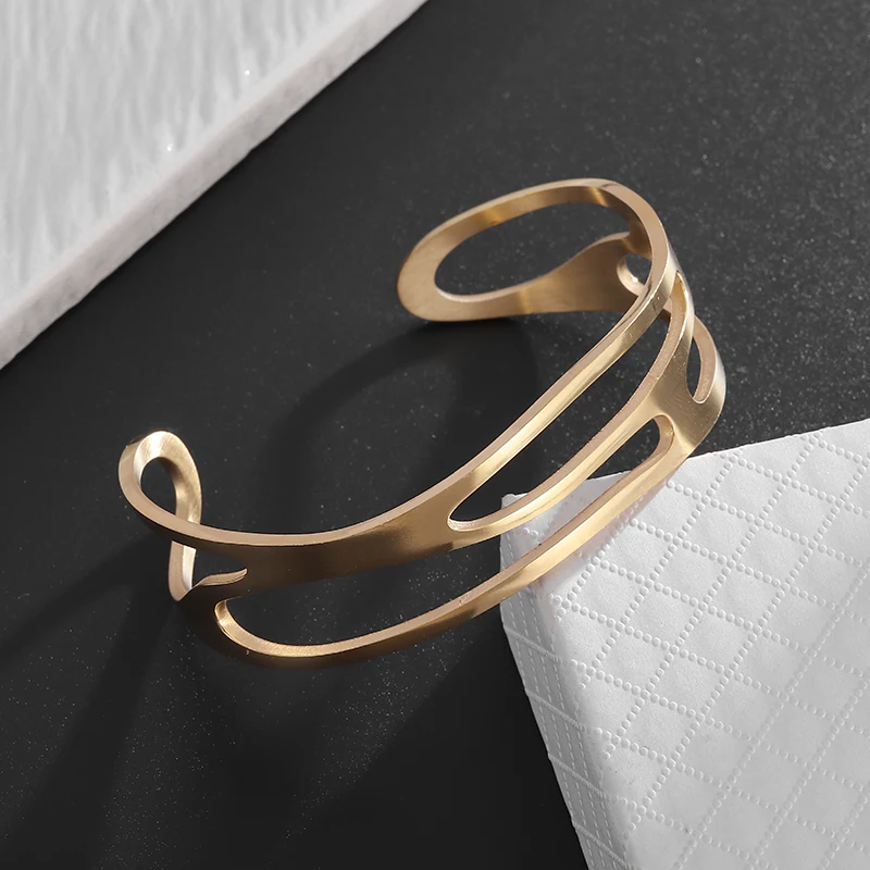 High Quality Titanium Steel Simple Geometric Shape Open Bracelet Men's Fashion Trend Casual Party Jewelry