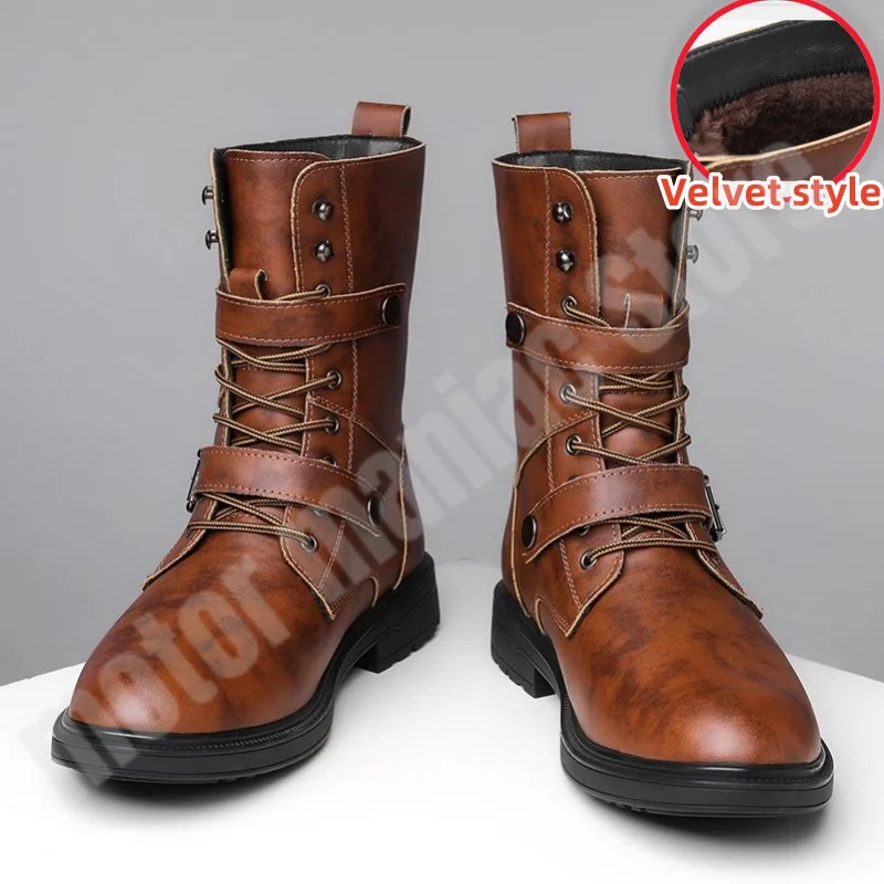 

Motorcycle Riding Leather Boots British Style High Cut Fashionable Chelsea Casual Boots Tall Motorcycle Men's Boots