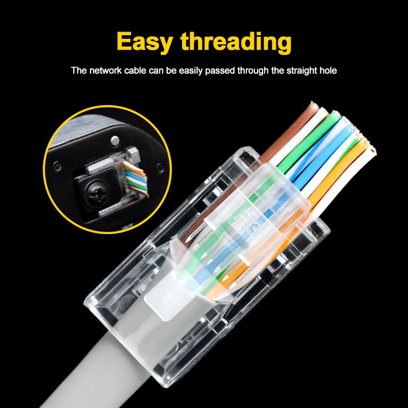 Montions Rj45 Connector Cat5e Cat6A Pass Through Connector Network Unshielded 8P8C Modular Plug for Ethernet Cables