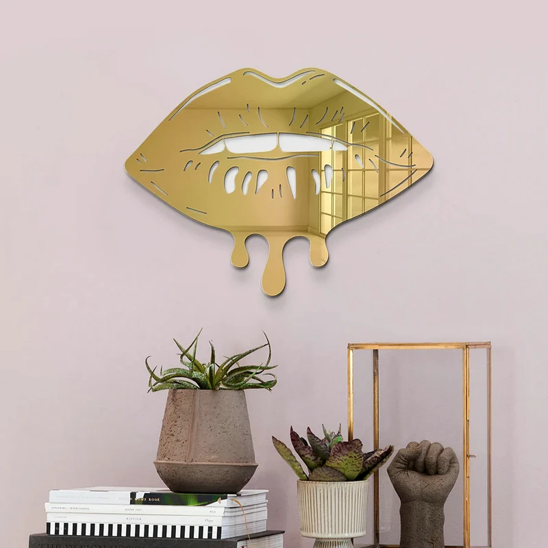 Imagem -04 - Espelhado Derretimento Lábios Wall Art Decor Sinal Acrílico do Negócio Beijo Logotipo Meninas Quarto Estética Decoração Sinalização de Salão de Beleza 3d