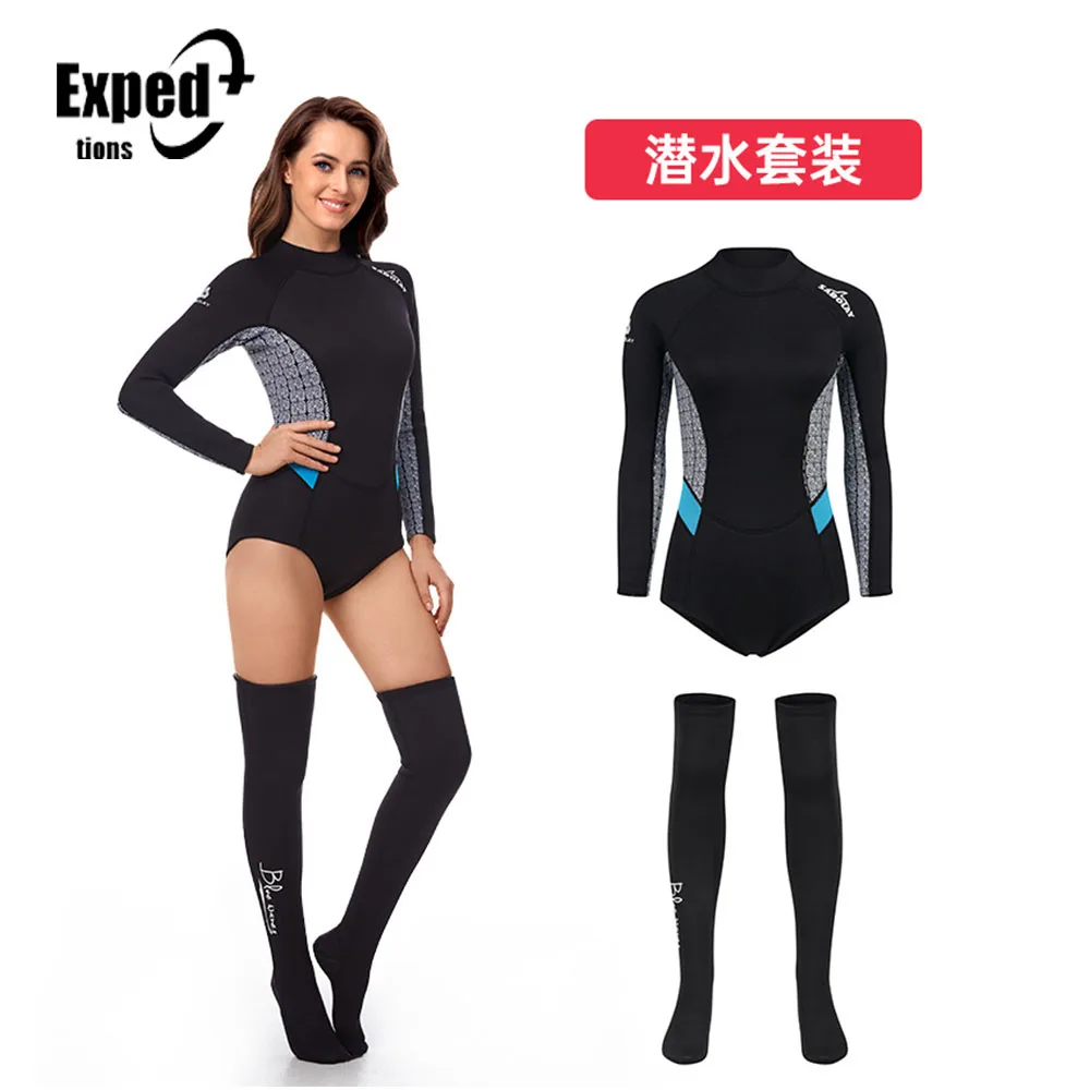 

2MM Neoprene Bikini Wetsuit Stocking Summer Women Long Sleeve Skin Diving Suit Sun-proof Surfing Snorkeling Thermal Swimwear