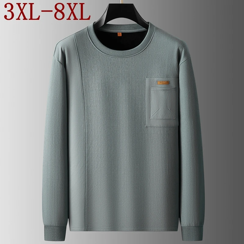 8XL 7XL 6XL 2025 New Autumn Winter Thick Fleece T-Shirt Man Tops High End Cotton Loose Tshirt Homme Plus Velvet Mens Shirts