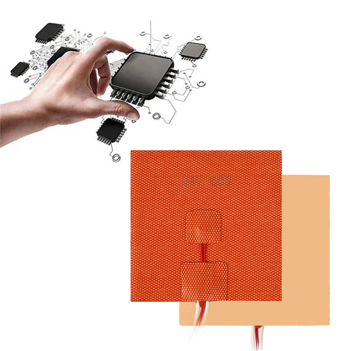 100x100 มม.3D เครื่องพิมพ์ซิลิโคนเครื่องทําความร้อน Pad ผ้าไฟเบอร์กลาส 3D เครื่องพิมพ์เตียงอุ่น 24V 60W 60 ซม.