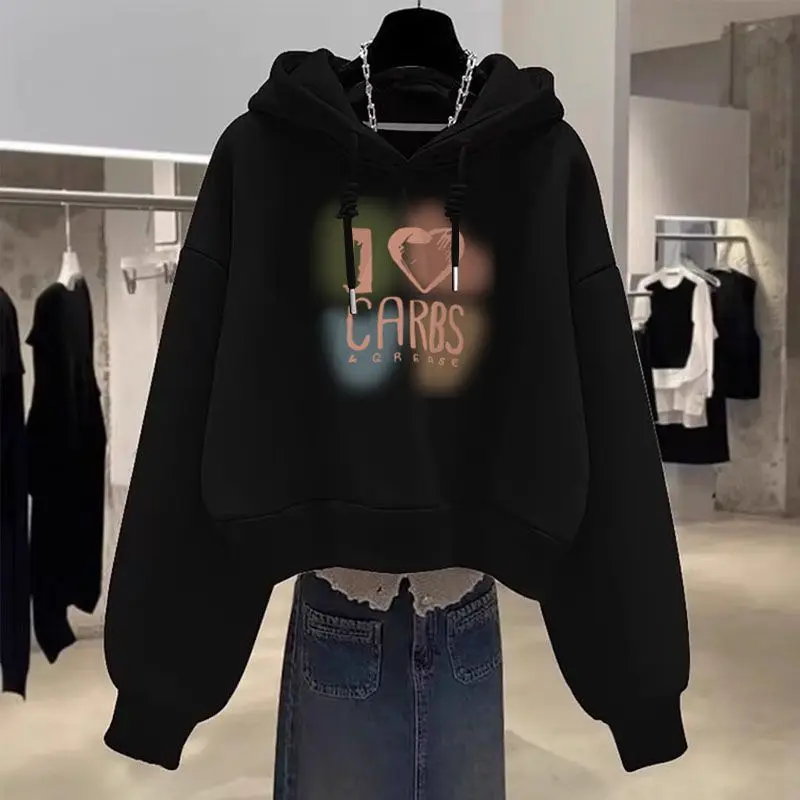 

New Autumn Winter 2025 Velvet Thickened Pullover Hooded Sweatshirt Women's Loose Korean Casual Versatile Jacket Top Trendy