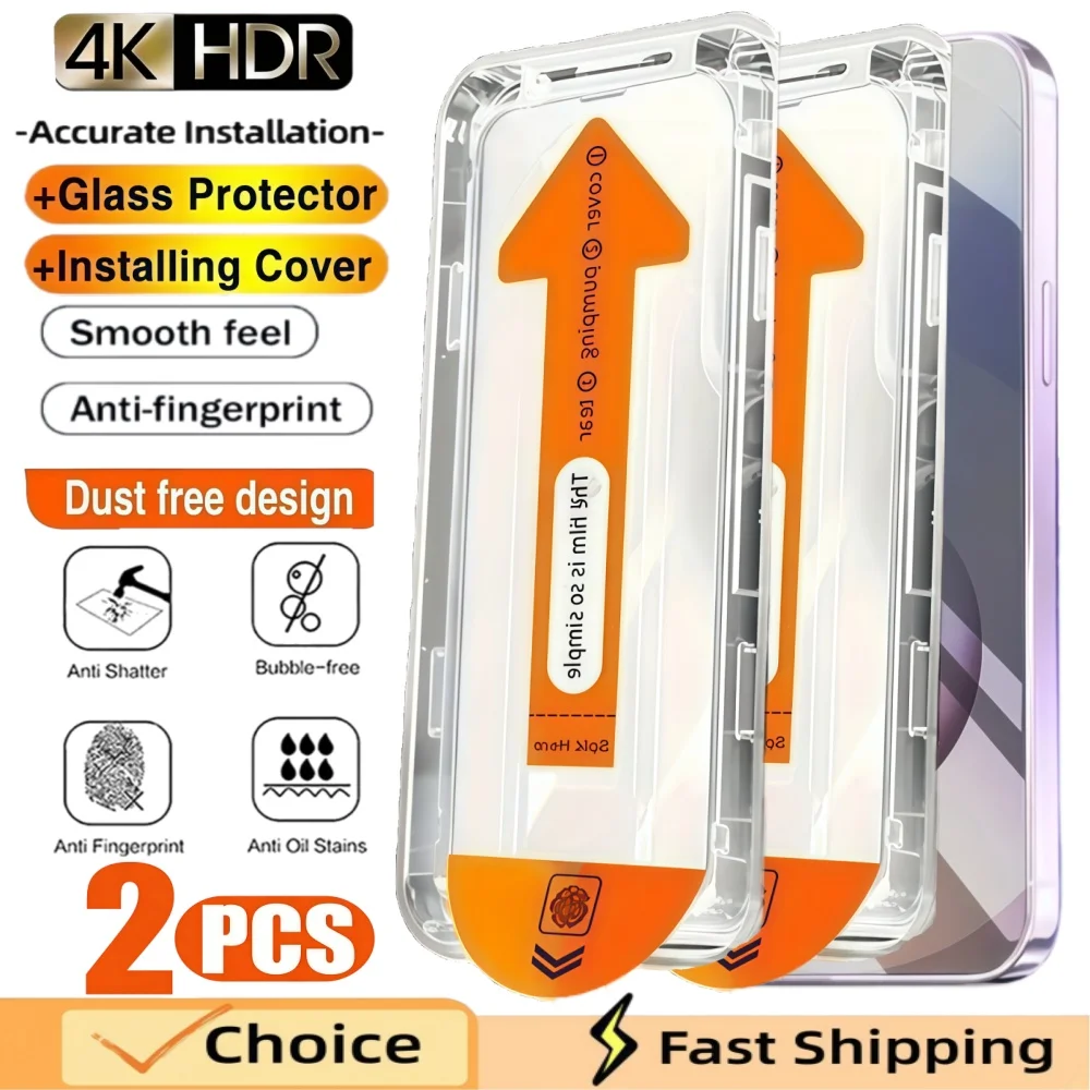 

Защитная пленка HD для экрана (2 шт.) для iPhone 15/16/17 Pro Max, 16, 14 Plus, закаленное стекло для 11 Pro, 13 Pro Max, 13, 12 Mini, установка в один клик
