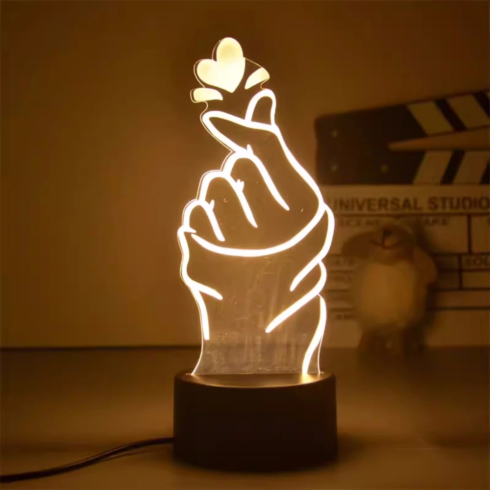 Lámpara 3D de amor romántico, globo en forma de corazón, luz de noche LED acrílica, lámpara de mesa decorativa, regalo de San Valentín, corazón, esposa