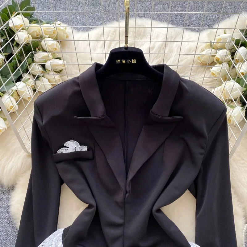 Toucheart مثير الملابس الداخلية نيسيي للنساء العميق الخامس الرقبة الدانتيل المرقعة طويلة الأكمام بذلة مثير التباين اللون الملابس الداخلية دعوى جديد #4