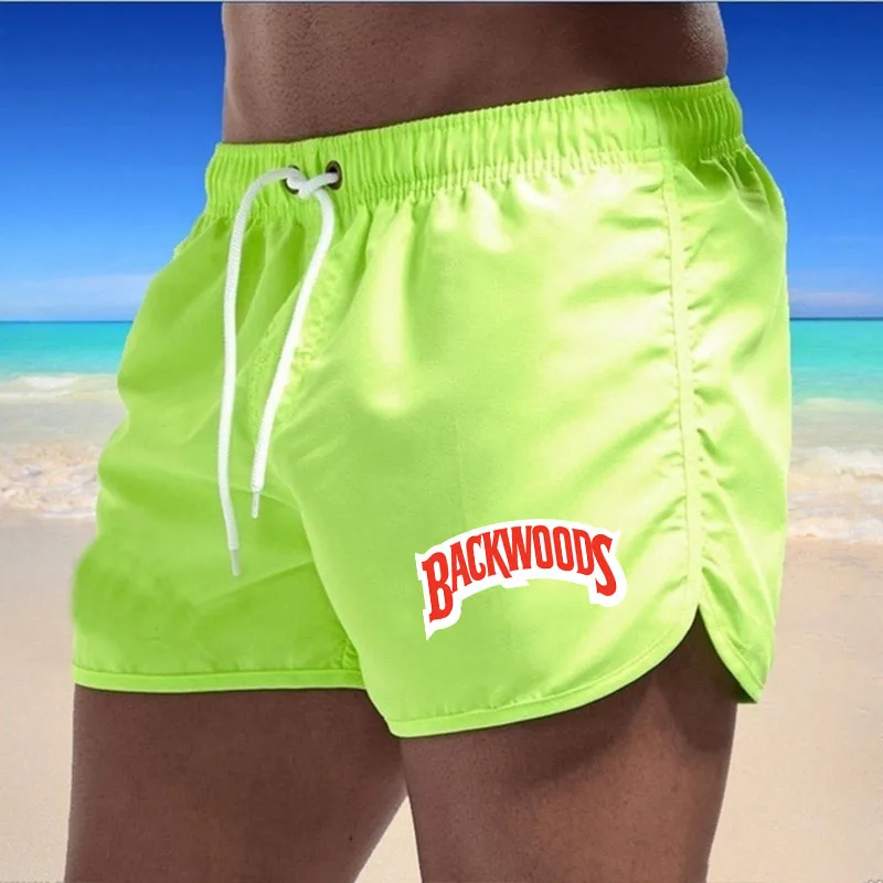 Troncos de praia masculinos verão nadar calças de ginásio secagem rápida natação surf ventilar cordão moda casual curto 2024