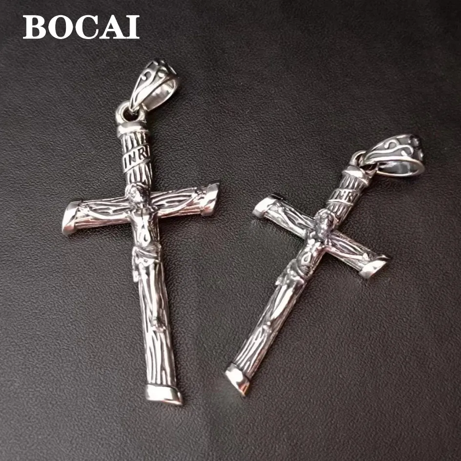 BOCAI Real S925 Silver Three-Cimensional Jesus Christ Cross Pendant for Man Fashion Jewelry Wholesale