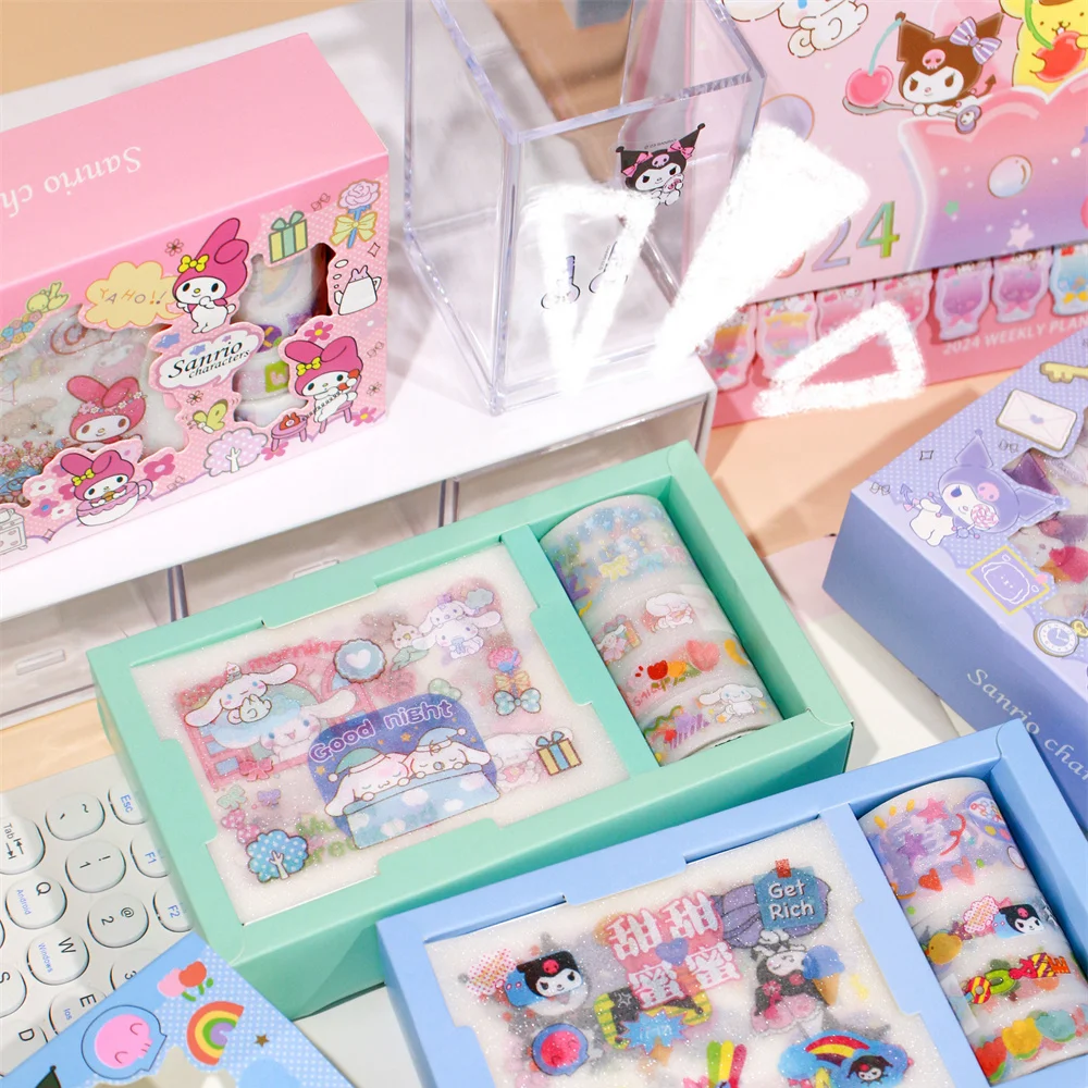 Sanrio Stickers Gift Box Set Kuromi Cinnamoroll Melody Cartoon Hand Account Books Guka Decoration DIY Sticker Girls Kids Toys