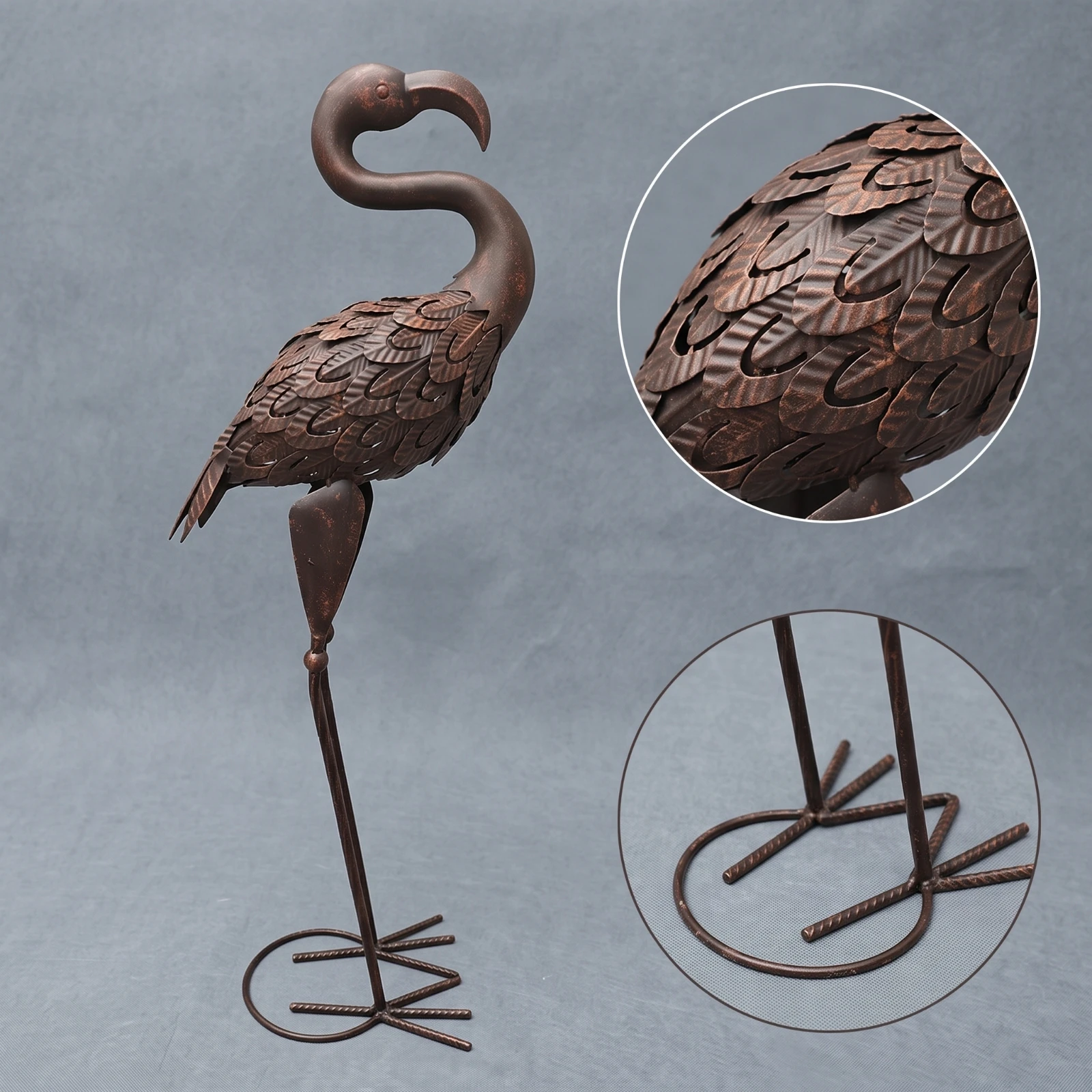 Metal Flamingo Statue Outdoor Flamingo Yard Art Lawn Ornament Standing for Patio, Home