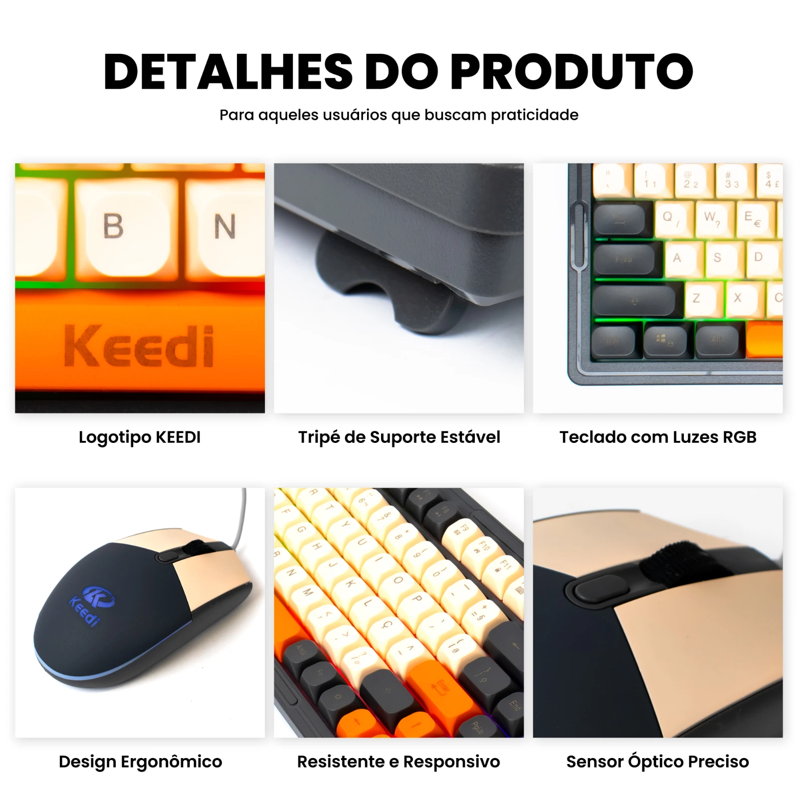 KEEDI-TEC814 USB LED Membrane Controller Volume Mouse Gamer Keyboard Kit