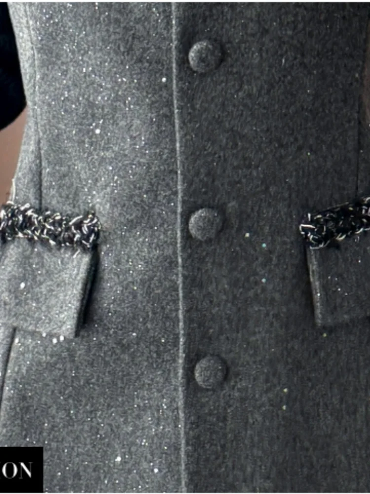 SMTHMA Koreanische High-End-Neue Mode Woolen Einreiher Ärmellose Luxus Perlen Weste Kleid + Gestrickte Pullover Zwei-stück Set