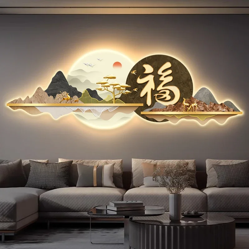 2025 New Living Room LED Lights Painting Light Luxury Sofa Background Wall LED Lights Advanced Senfu Word Luminous Mural Lights