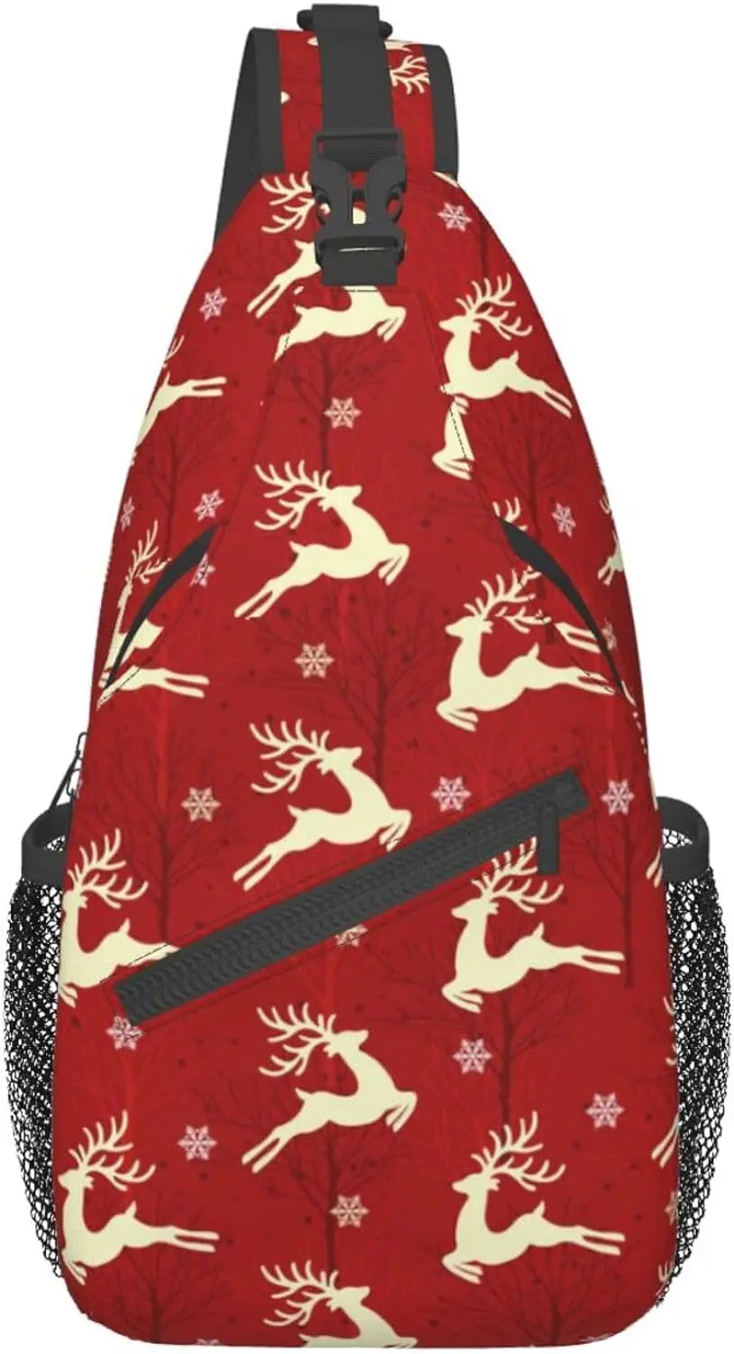 

Deer Christmas Pattern Cross Bag Xmas Holiday Sling Backpack Crossbody Chest Bag Daypack for Hiking Travel Unisex Polyester