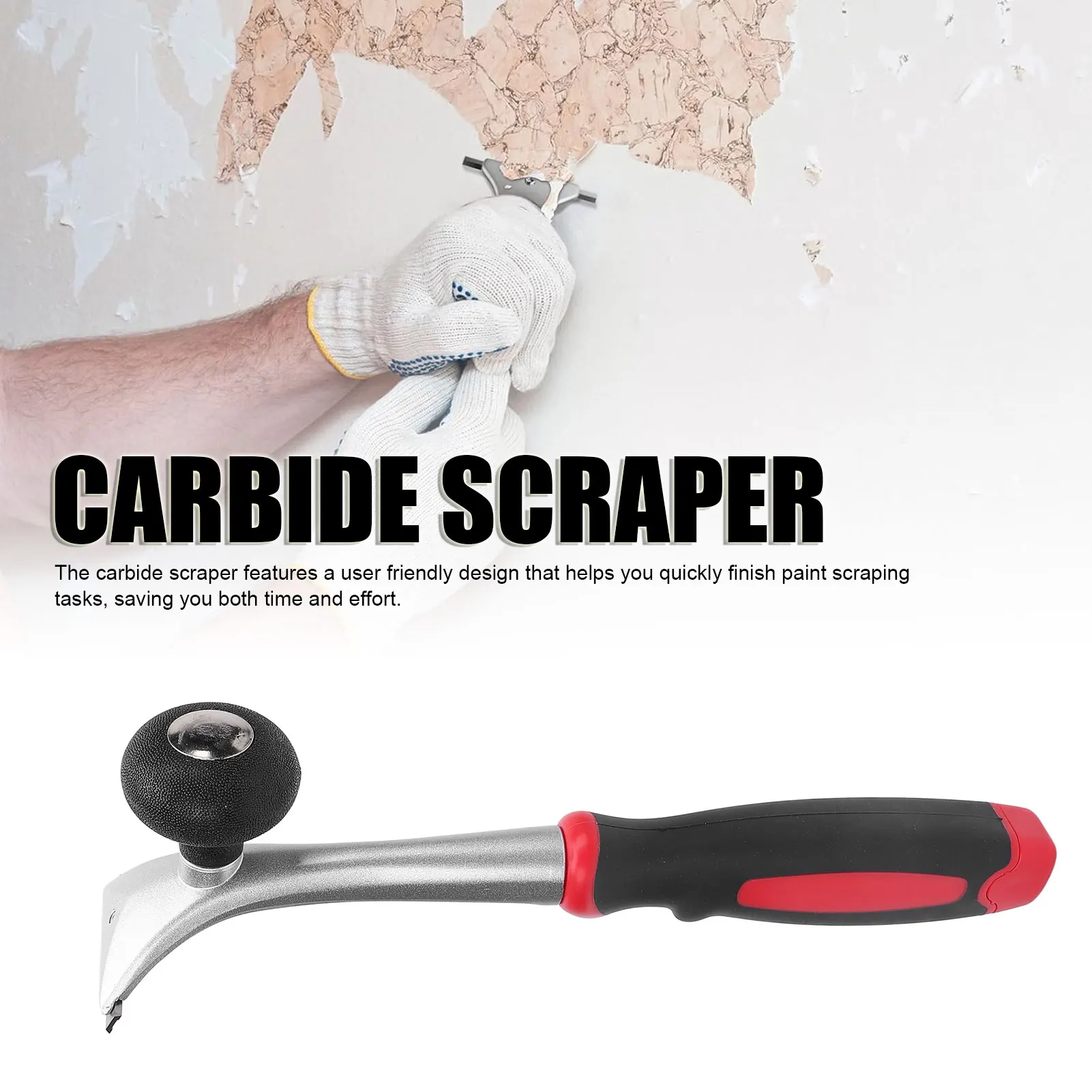 Carbide Paint Scraper Ergonomic Handle Anti Slip Paint Remover for Varnish Resin Dry Glaze Putty Scratches