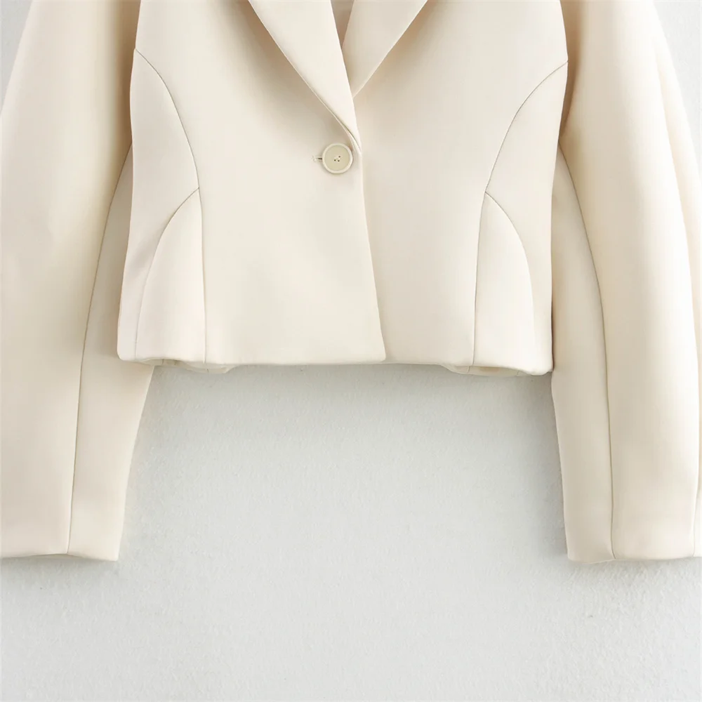 بدلة قصيرة من الحرير ذات لون خالص للخصر لخريف وشتاء، سترة بأكمام طويلة بزر واحد للنساء