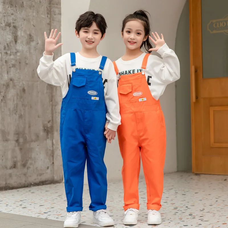 Children Hip Hop Loose Colorful Overalls Girls Patchwork Dungaree Boys Candy Color Jumpsuit Street Dance Romper Kids Streetwear