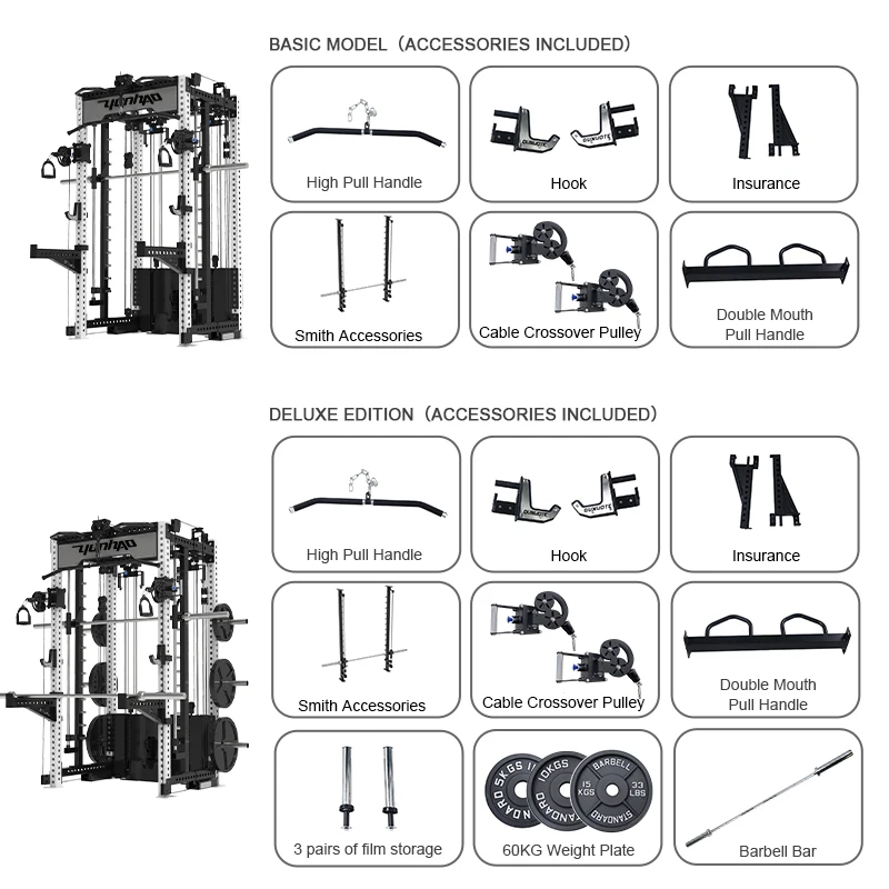 Highly Customizable Commercial Gym Rack Smith Machine Pulley Cable Squat Rack Comprehensive Training Fitness Equipment
