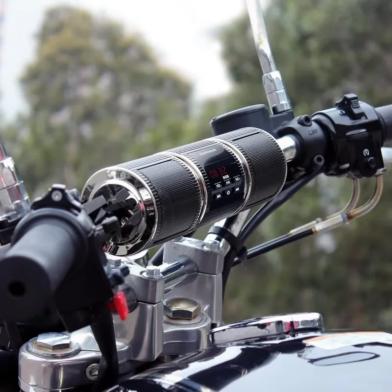 1PCS Motorcycle Speakers IP65 Waterproof Motorcycle Bluetooth Audio System - Handlebar-Mounted Speakers with USB/TF/AUX/FM