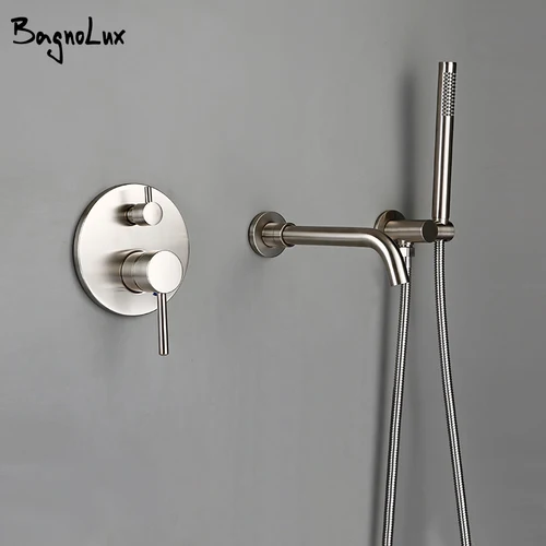 Robinet de douche en or rose brossé, double commande, douchette à main unique et bec, robinet de salle de bain chaud et froid, ensemble de douche
