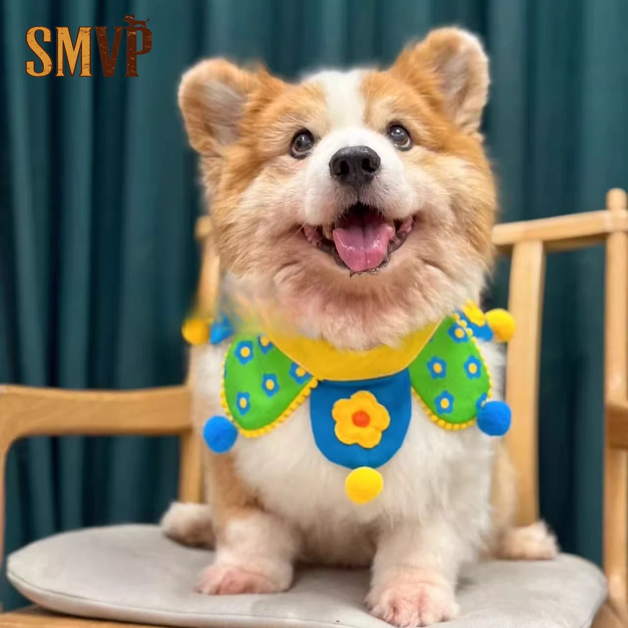 

Original Design Ins Childlike Yellow Green Contrasting Colors Cute Flower Hairball Decoration Pet Kitten Puppy Decoration Bib