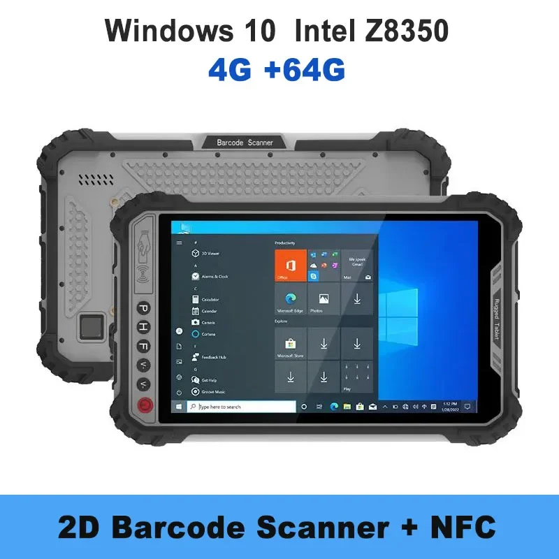 

8-дюймовый Прочный планшет Windows 4G RAM 64G ROM NFC WIFI GPS 4G LTE 2D сканер штрих-кода промышленный водонепроницаемый пк