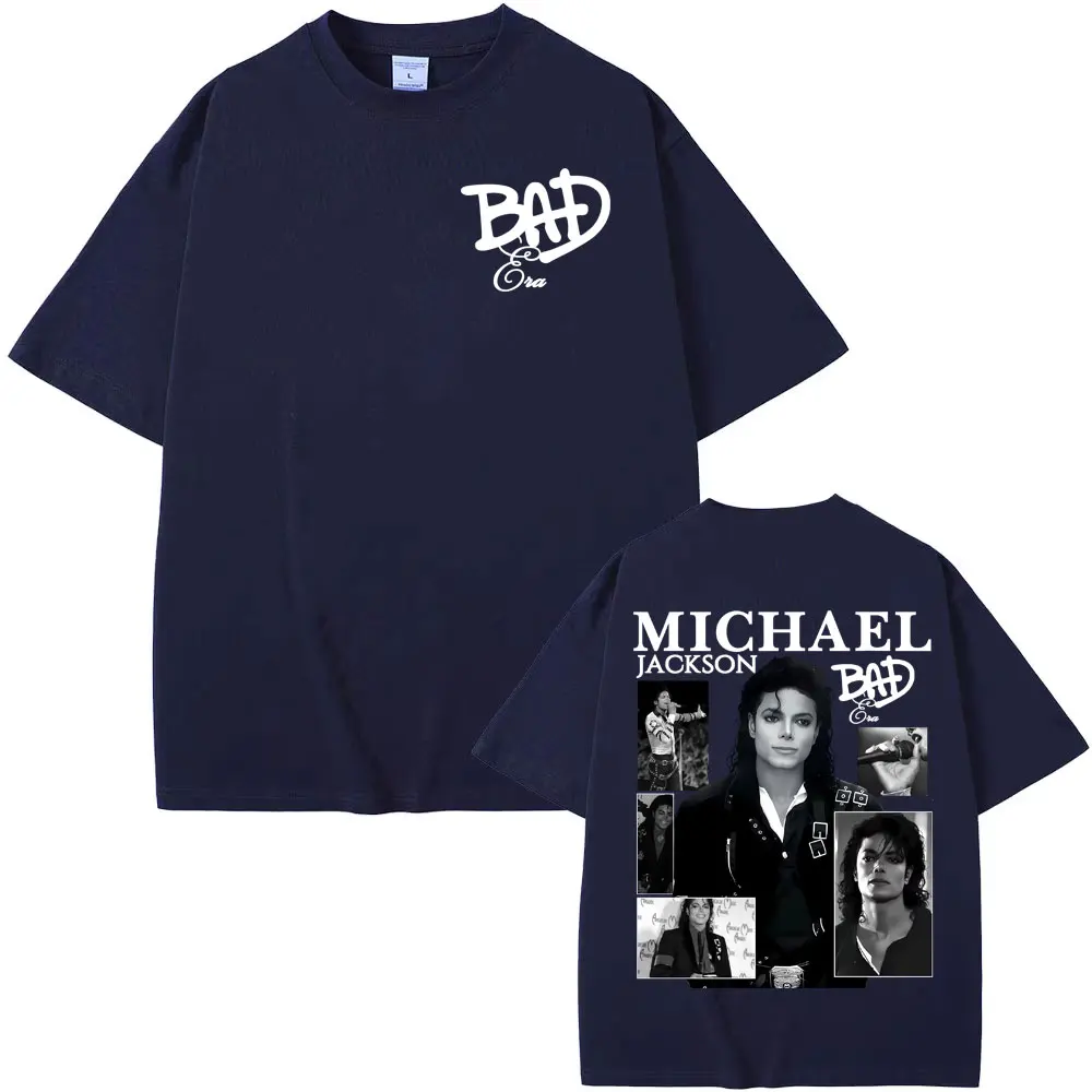 King of Pop Michael Jackson Bad Era Album T-shirts Men Women Harajuku Hip Hop Streetwear T Shirt Cotton Casual Oversized T-shirt