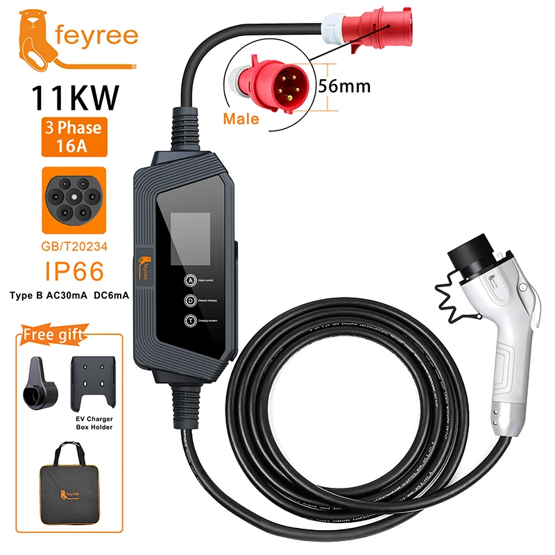 

feyree EV Portable Charger GBT Socket 11KW 16A 3Phase EVSE Charging Box Adjust Current Set Delay Charging time for Electric Car