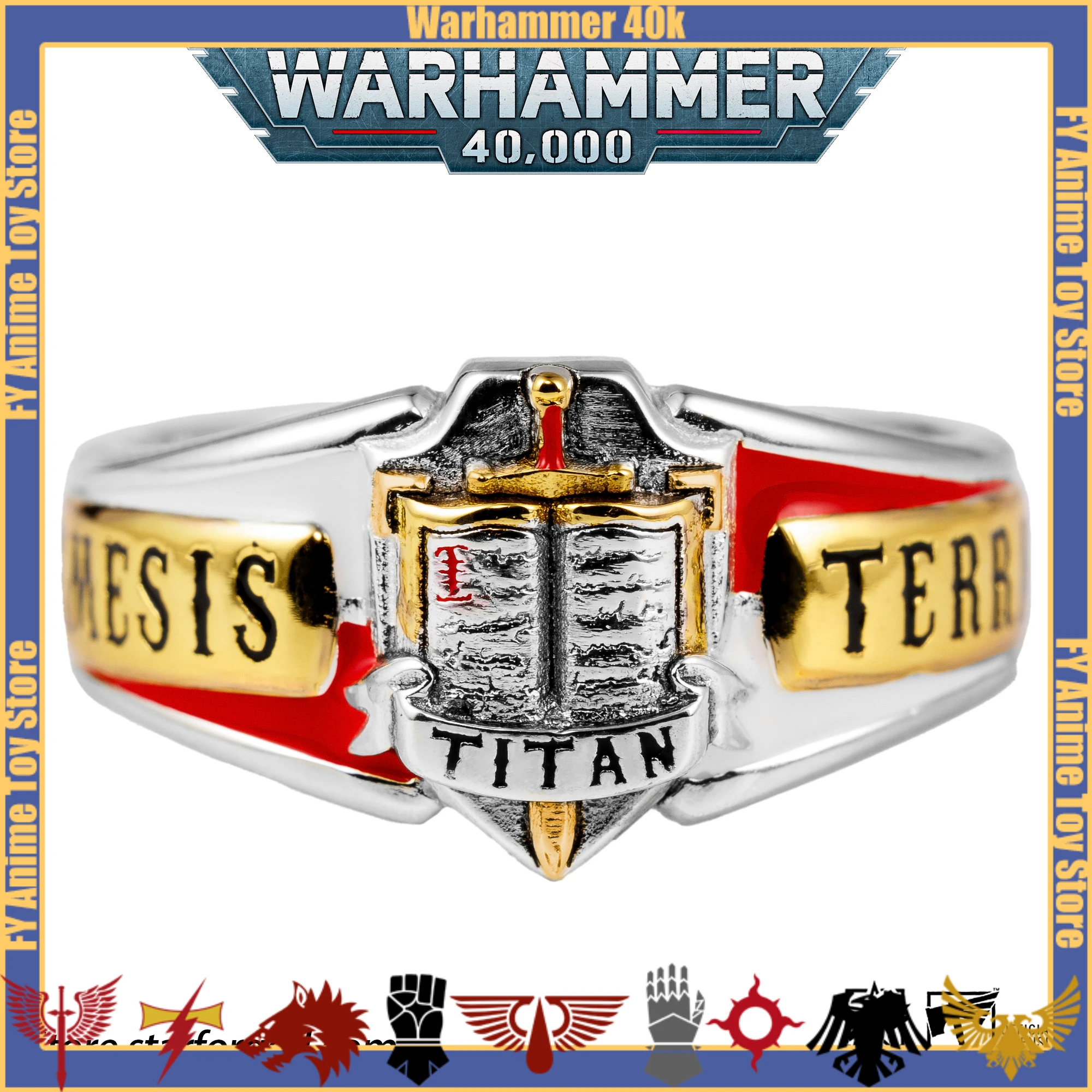 Warhammer 40k Ring of Grey Knights Supreme Grand Master 925 Sterling Silver Gold-Plated Ordo Malleus Pendant Decoration Gifts