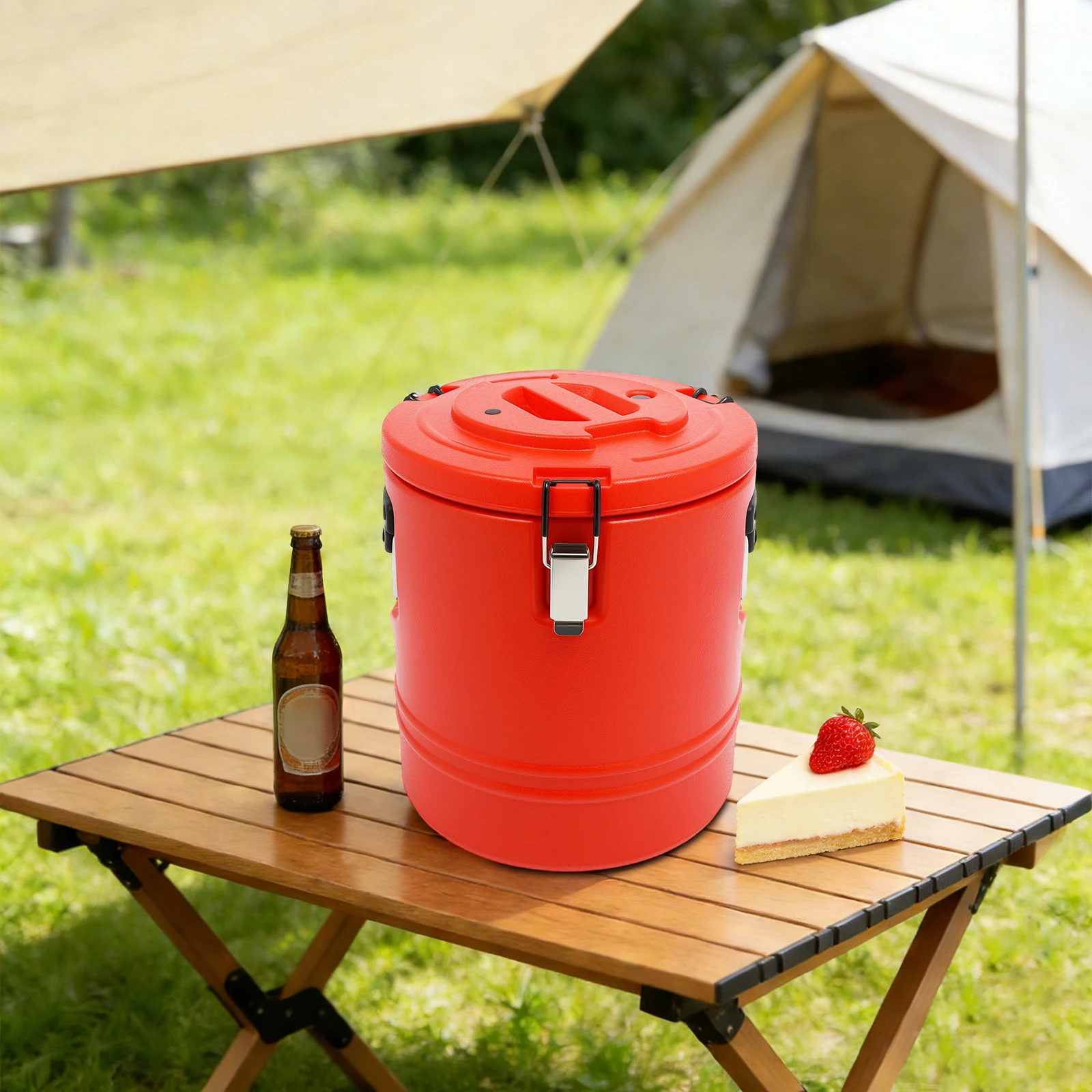 

Commercial Insulated Bucket 15.85Qt Stainless Steel Soup Container with Lid Triple Layer Thermal for Hot Cold Food Beverage Catering Restaurant Outdoor Picnic School Events Red