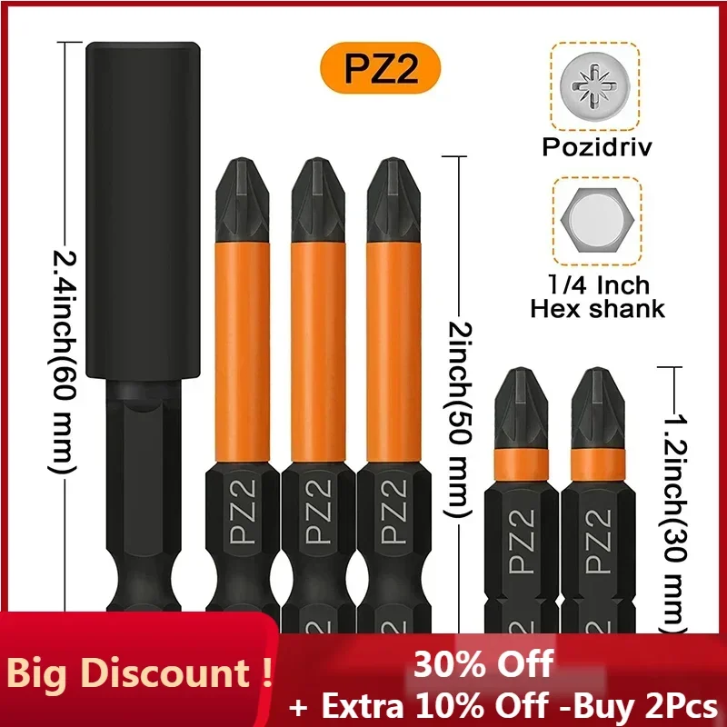 6 قطعة Pozidriv مفك البراغي فيليبس بت مجموعة ، 1/4 بوصة عرافة عرقوب مثقاب الخشب شنيور يعمل بالبطارية 30 مللي متر 50 مللي متر PZ2 مفك مجموعة مع حامل #1