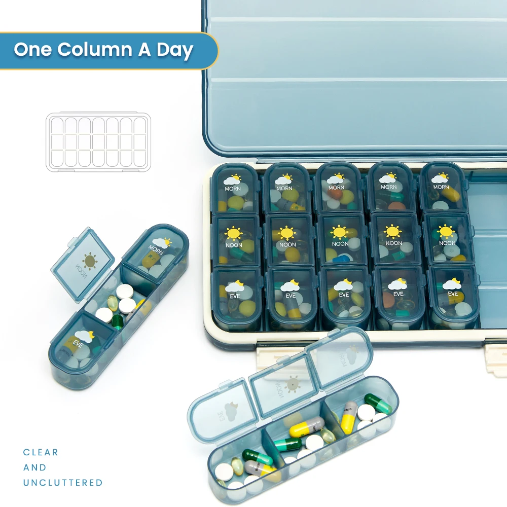 21/28Grid Pill Box Large Capacity Pill Case Pill Medicine Storage Pills Container Weekly Vitamin Organizer  Moisture Resistant