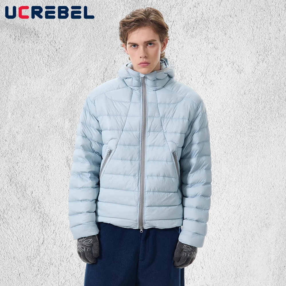 

Contrast Paneled Down Jacket Mens Winter Warm Retro Streetwear Drawstring Hem Long Sleeve Hooded Thick Quilted Jacket Man