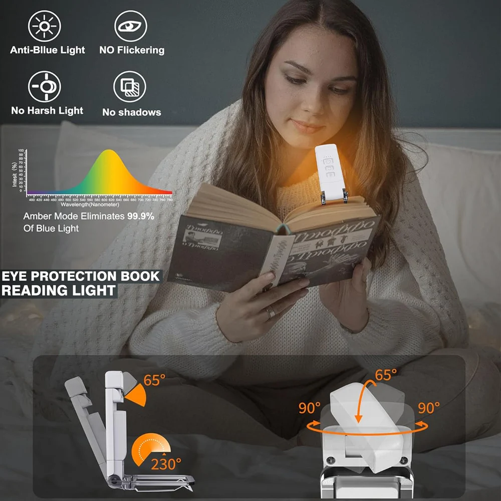 Reading Light Book Lights for Reading in Bed Rechargeable Reading Lamp with 3 Color Mode 5 Brightness for Kids Nighttime Readers