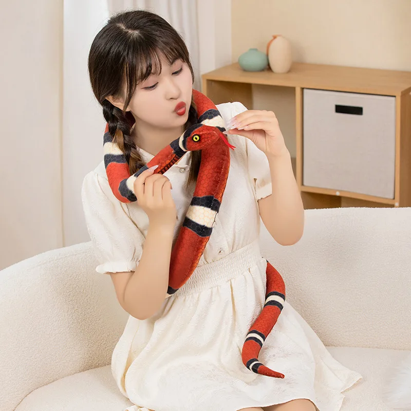 Simulation 190cm Color Snakes Plushies Doll Stuffed Cartoon Animals Realistic Python Toys Home Decor Funny Halloween Gifts