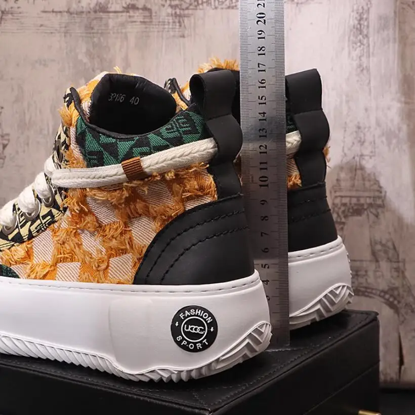 

Highend canvas shoes for men breathable thick so high add mixed color lace-up casual shoes A6
