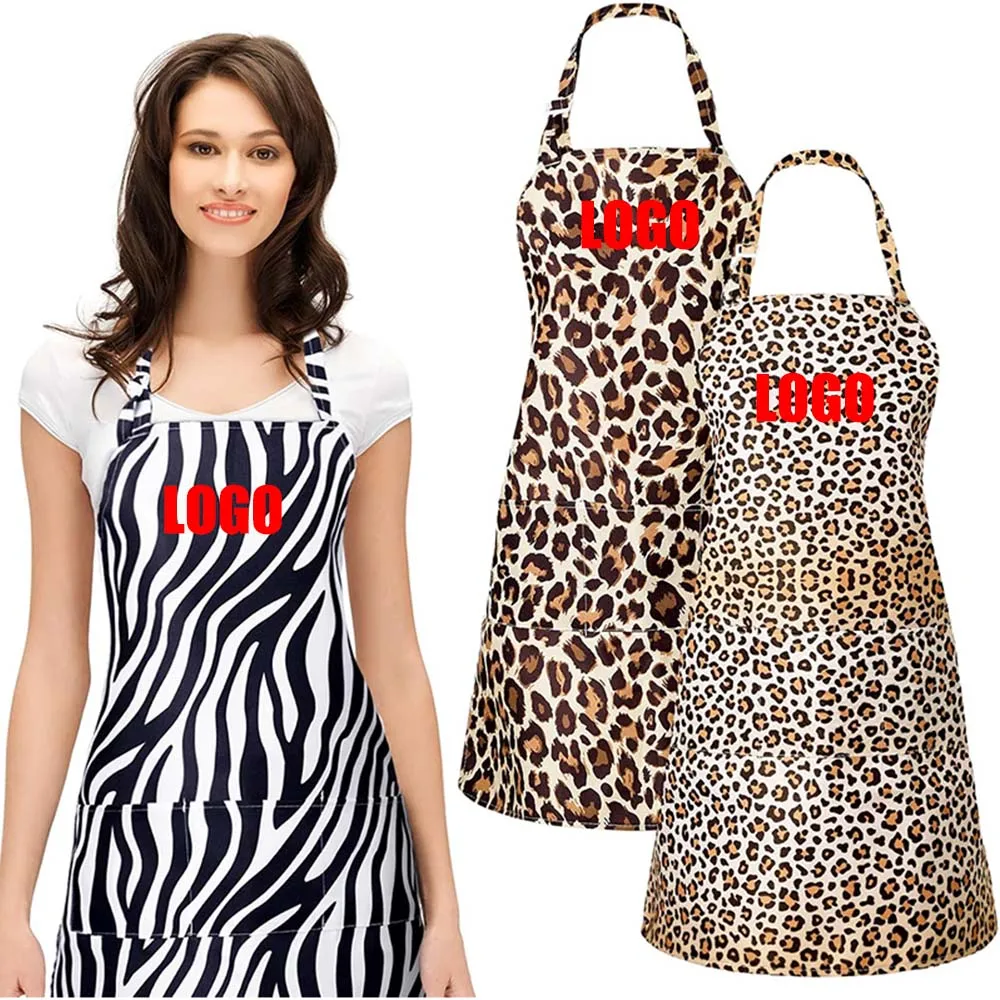 

Полосатый фартук из полиэстера с индивидуальным логотипом и леопардовым принтом, красивая рабочая одежда для дизайна ногтей, кухонный фартук