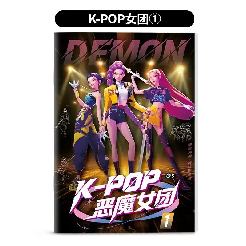 Kolorowanka Kpop Demon Hunters z postaciami anime Rumi, Mira, Zoey, urocze rysunki linii, szkicowanie, kopiowanie, książka do rysowania dla dzieci, prezenty.