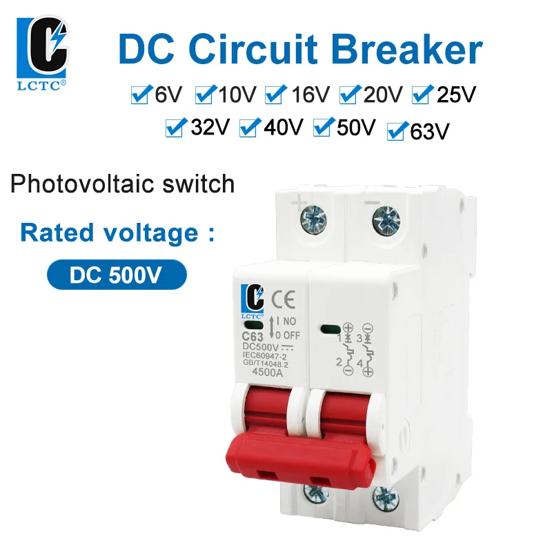 Atorch DC Circuit Breaker Solar Automatic Switch For Solar Panel DC Protection Machine 500V 6A 10A 16A 20A To 63A DIN Rail 2P