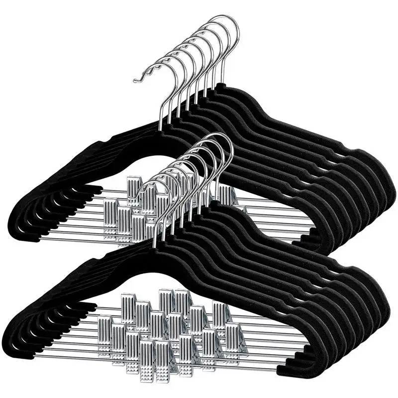 

Flocking hanger with clip, pants rack saves space, ultra-thin non-slip drying rack, clothing store, suit jacket hanger