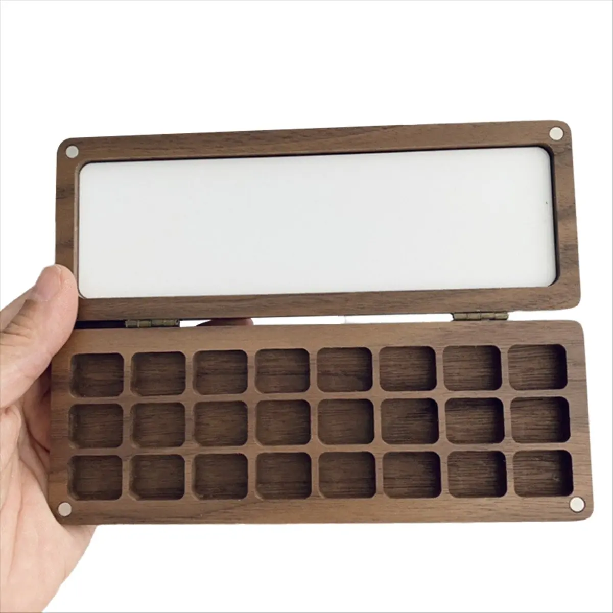 COFA 1pc Black Walnut Wood Rectangle Painting Box with Palette Half Pans for Watercolor Subpackage Storage Art Supplies