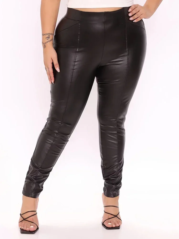 Sexy Plus Size donna pantaloni in pelle opaca 6XL pantaloni elasticizzati a vita alta 5XL Leggings aderenti in PU causali da donna 7XL nuovo personalizzato