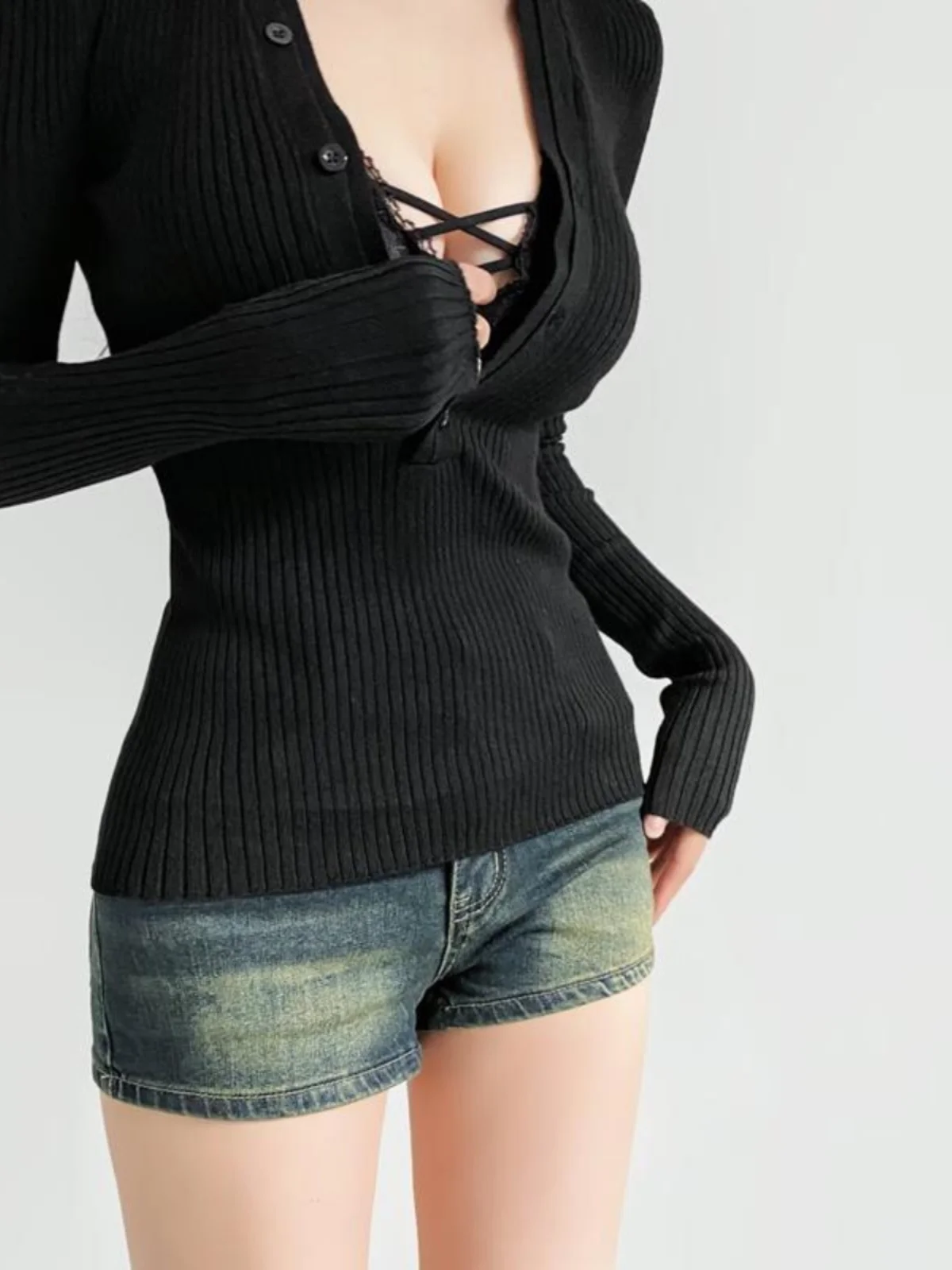 セクシーなレッド V ネックニットセーター女性の秋冬スリムフィットロング Sve ストリート Sle インナーウェア 2 つの着用方法セット