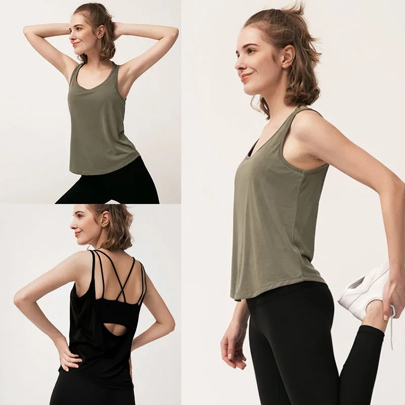 PofyBofy Modal Scoop Neck Seamless Sleeveless Sexy Backless Basic Shirt Vest Breathable Women‘s Summer Running Fitness Tank Tops